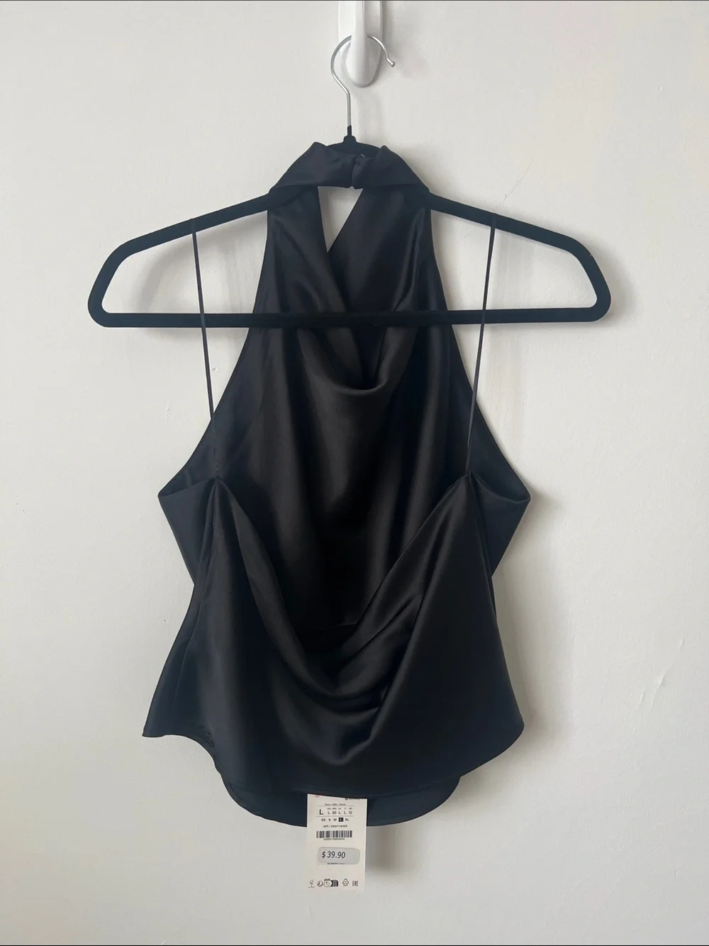 NWT Zara Black Satin Cowl Halter Camisole - Picture 3 of 5